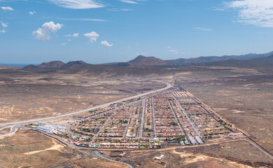 Stunning high level aerial panoramic landscape image of the village of La Capellania, Tamaragua,...
