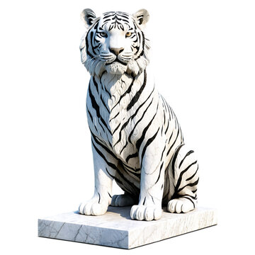 marble stone tiger statue isolated on transparent background