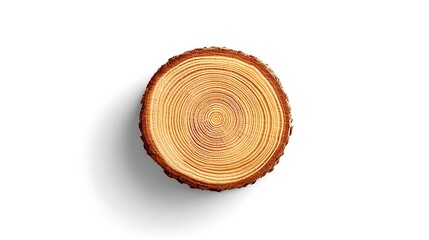 Cross-section of tree trunk, showcasing growth rings, isolated on a white background