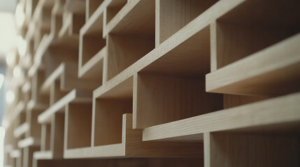 Fototapeta premium Modern Wooden Shelving Unit with Geometric Design