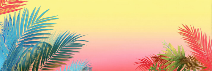Tropical Paradise: The vibrant image showcasing a captivating tropical paradise with its stunning array of colorful palm leaves dancing against the gradient background
