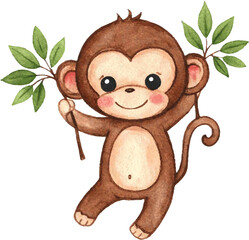 Fototapeta premium Playful Baby Monkey holding branches