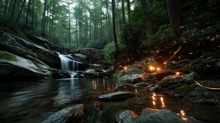 Illuminating firefly light trails wa standard realistic photography forest stream low angle nature's magic