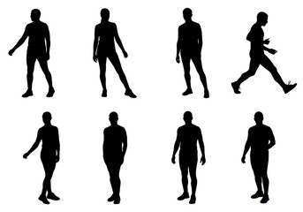 Figures in action silhouettes isolate on white background