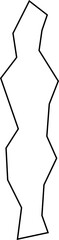 Fine line polygon showing an abstract long and straight form with squared and minimalist features emphasizing elongated edges.