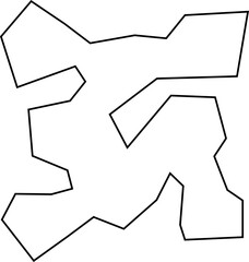 Polygon drawn with fine lines displaying an abstract rigid structure composed of squared and straight angles.