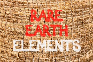 Rare earth elements symbol. Concept words Rare earth elements on beautiful palm bark. Beautiful...