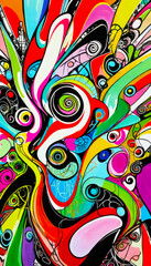 Fototapeta premium Unique vertical bright psychedelic urban graffiti artwork background wallpaper. Surreal and playful, perfect for phone wallpaper, posters, banners, prints, covers, web visuals, digital art projects.