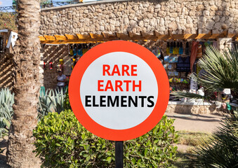 Rare earth elements symbol. Concept words Rare earth elements on beautiful big white road sign....