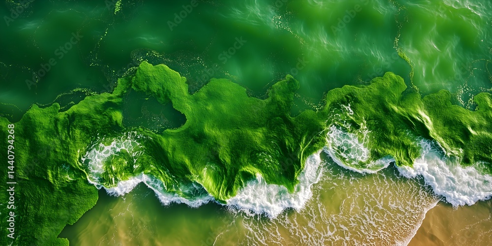 Poster green wave: a vivid overhead perspective of a verdant wave, revealing a dynamic interaction of the s