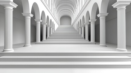 Grand stairway, white hall, pillars, arches