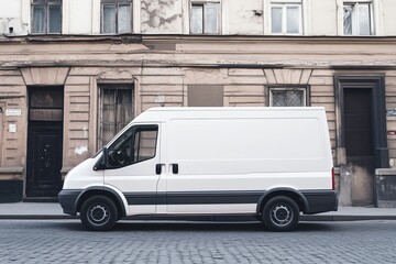 minimalist white cargo van mockup on the street
