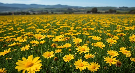 Obraz premium Field of Yellow Daisies Blooming in Spring Landscape