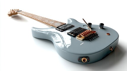 a sleek modern electric guitar on a white isolated background, stylish and musical design