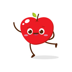 Cute Smiling Red Apple Character. Kawaii Red Fruit Mascot Style Vector. Cute vector character set in various action emotions. Collection symbols isolated on a white background