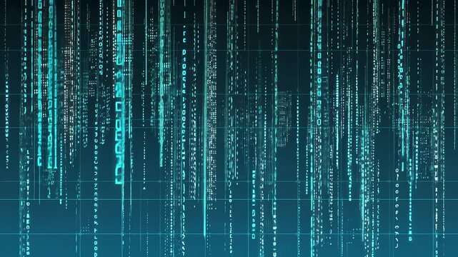 Digital Rain: Abstract Teal Matrix Code Background