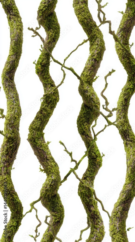 Poster enchanting moss covered branches twisting against a clean white backdrop creating a natural and orga
