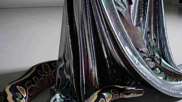 Colorful python wrapped around futuristic fashion outfit