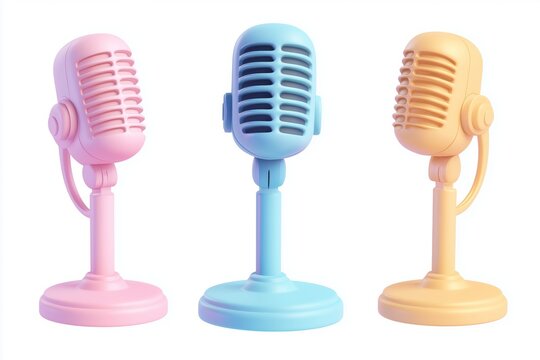 Retro Microphone or mike. 3d rendering isolated on white background. Cartoon plastic style icon