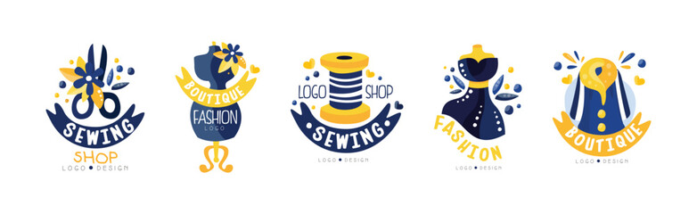 Fashion Boutique and Tailor Sewing Shop Logo Design Vector Set