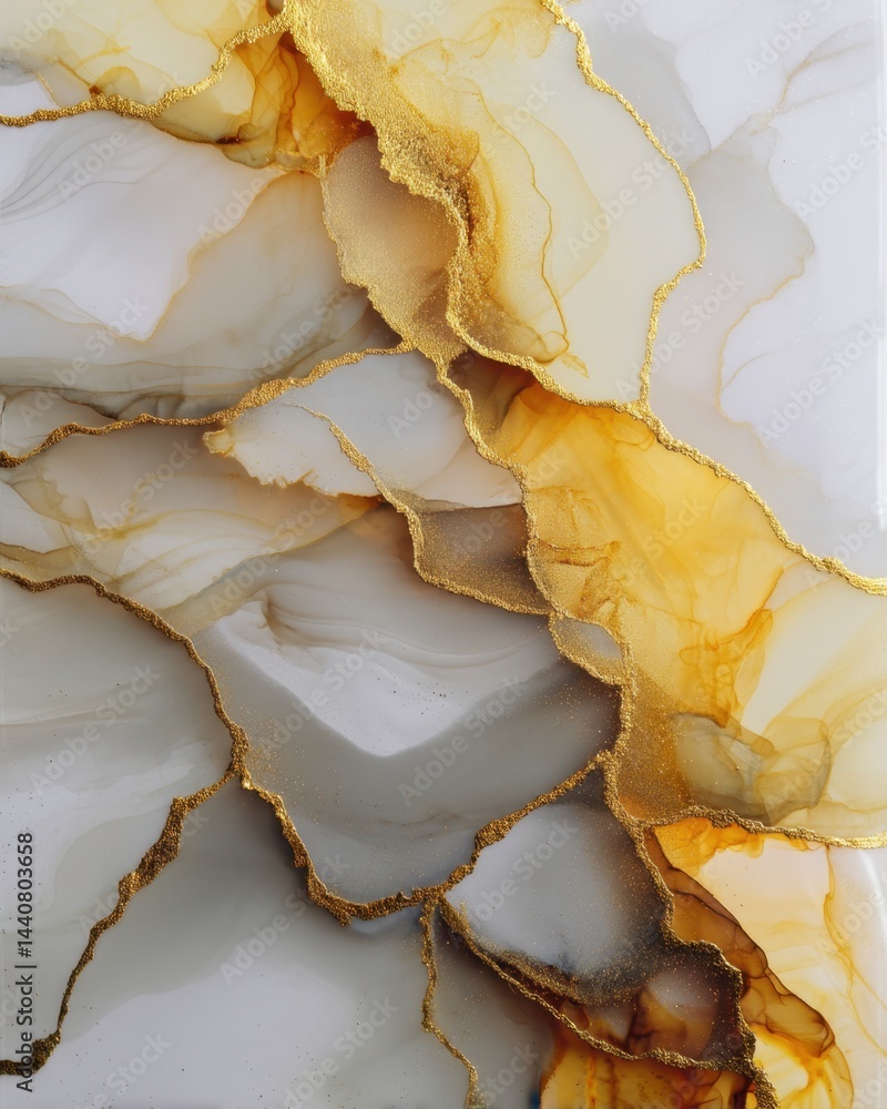 Poster elegant abstract art with gold accents and flowing white and gray tones creating a luxurious and sop