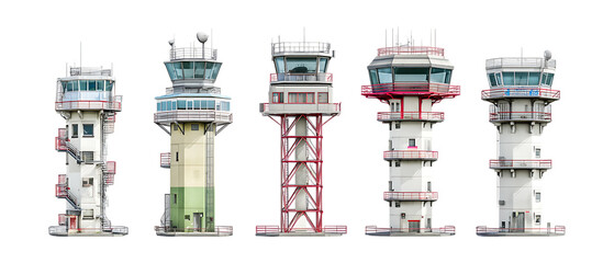 Pack of Control Tower Against Transparent Background for Aviation Branding, Airport Promotion, or Transportation Design Projects