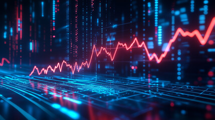 A dramatic financial graph plunging downward, glowing red trend lines crashing against a futuristic.