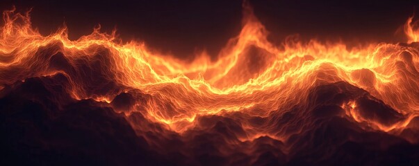 Abstract design of fiery, undulating landscape.