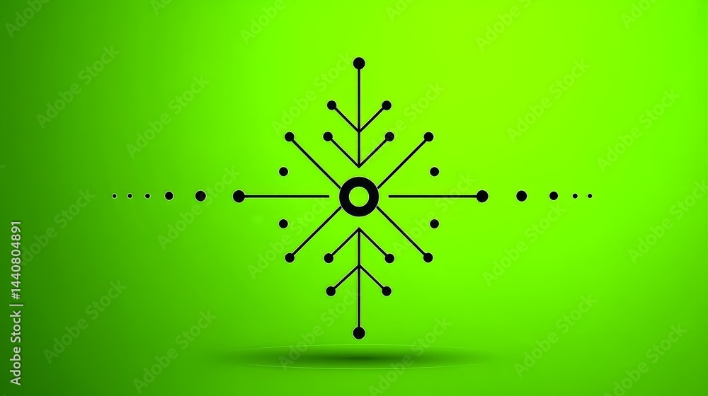 Poster abstract green snowflake design - simple, elegant black snowflake design on a bright green backgroun