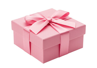 Obraz premium A pink gift box with a satin ribbon bow studio isolated on transparent background