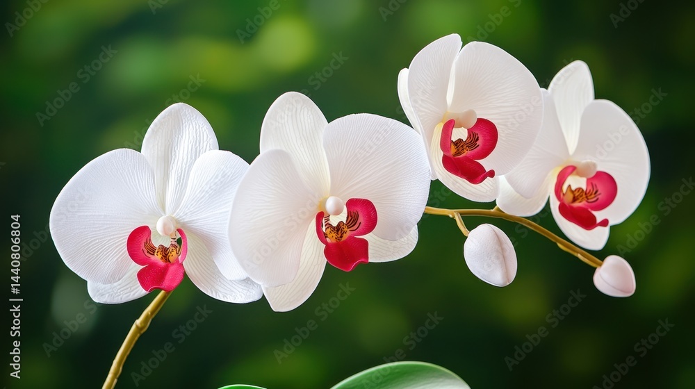 Poster artificial flower making concept, set of artificial orchids featuring intricate petal patterns and v