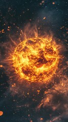 A vibrant, fiery sun in cosmic space, surrounded by glowing particles, showcasing the beauty of astrophysical phenomena.