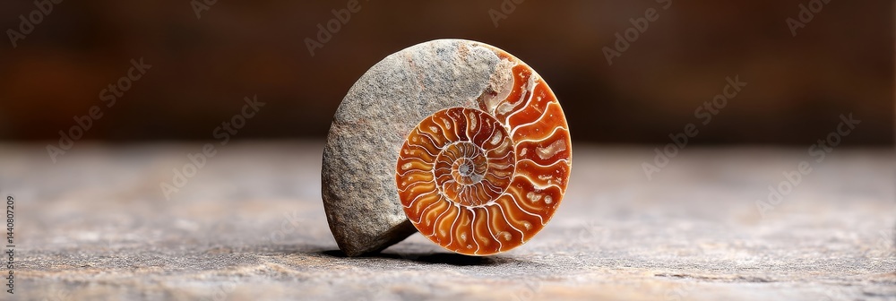 Poster ammonite fossil spiral close up - detailed close-up of a polished ammonite fossil showcasing its int