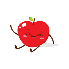 Cute Smiling Red Apple Character. Kawaii Red Fruit Mascot Style Vector. Cute vector character set in various action emotions. Collection symbols isolated on a white background