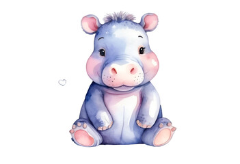 Naklejka premium Cute watercolor illustration of hippo isolated on transparent background