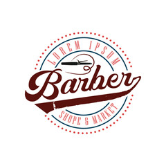Hand-drawn barber shop logo design with retro style