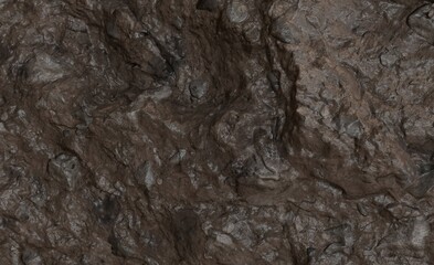 Close-up view of rough, dark brown rock texture