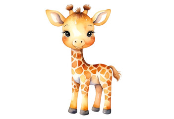 Cute watercolor illustration of girafe isolated on transparent background