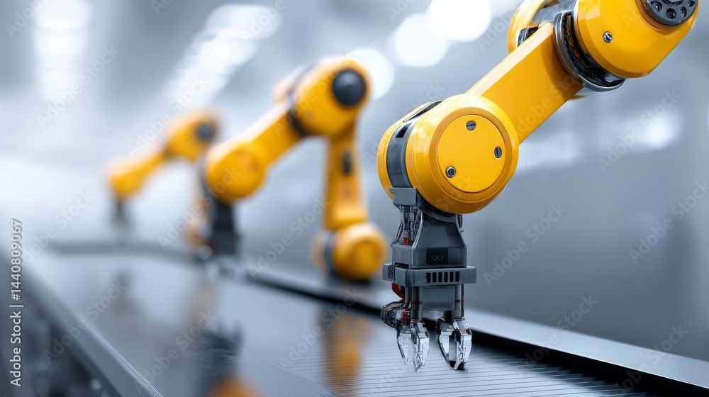 Aufkleber automated manufacturing process - close-up of robotic arms on an assembly line, showcasing automatio