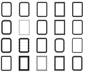 Scalloped Rectangle Shape Templates Frames & Borders for Wedding Invitations, Invite Card Making, Scrapbooking, Greeting Cards, Christmas Cards. Thick Line Borders Black Vector Frame Illustration
