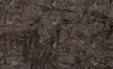 Dark brown, textured stone surface with fragmented, layered formations