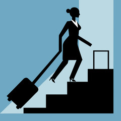 Silhouette art illustration of a businesswoman carrying a travel bag