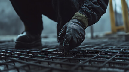 Construction Worker Handling Reinforcement Steel