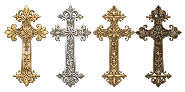 collection of ornate crosses with different designs and colors