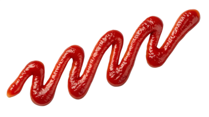 close up view of red ketchup zigzag line on transparent background
