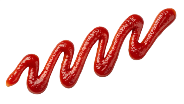 close up view of red ketchup zigzag line on transparent background