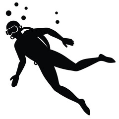 Vector Illustration Scuba Diver Silhouette Underwater