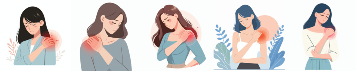 
flat vector design collection of a girl having shoulder pain