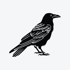 Obraz premium American Crow silhouette white background illustration, Generative Ai