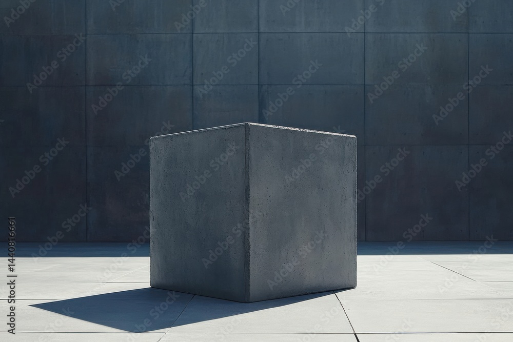 Aufkleber a minimalist architectural scene featuring a gray cube, set against a matching concrete wall and flo